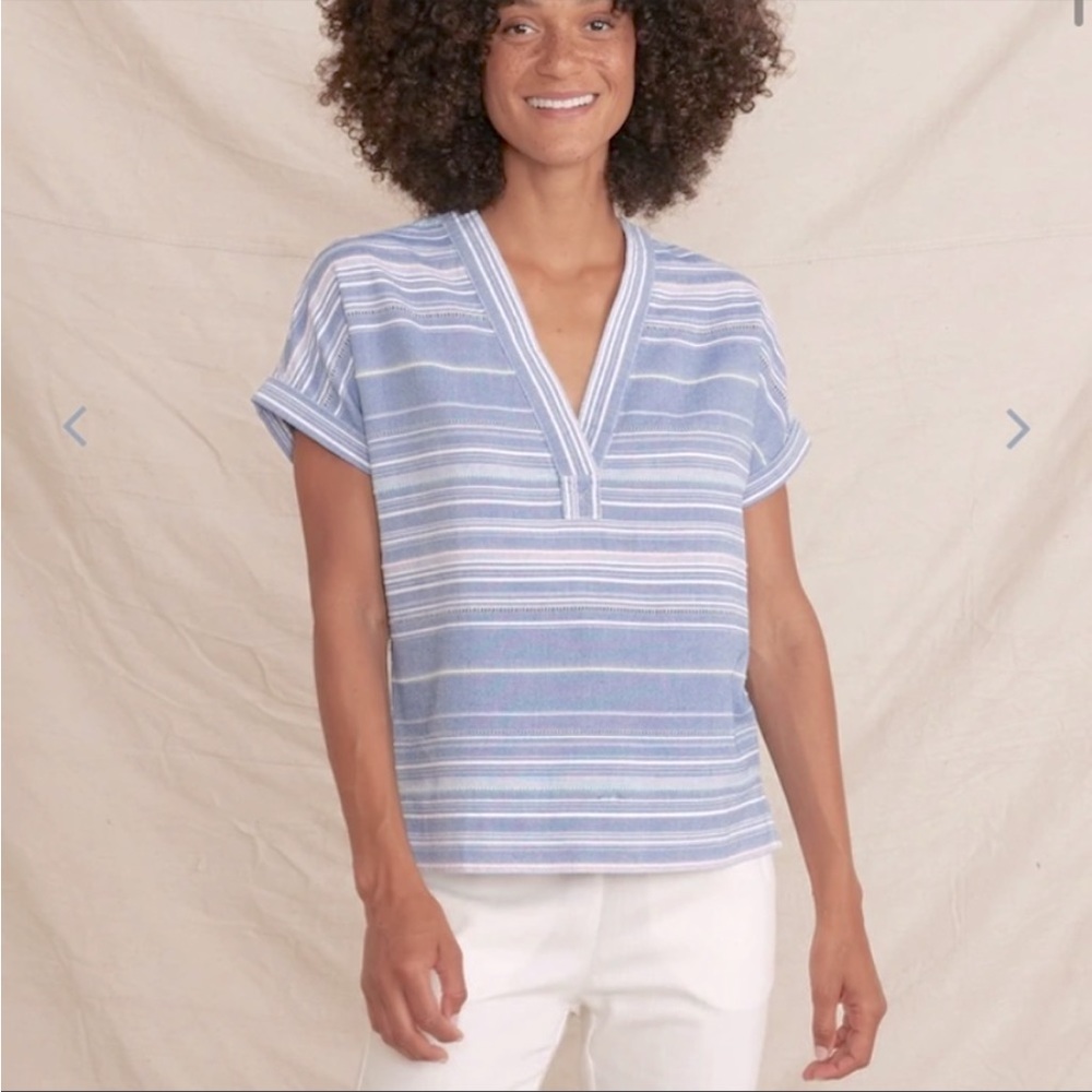 Marine Layer Bali Tunic in chambray and neon stripe